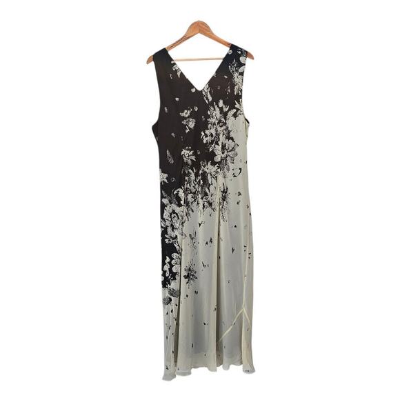 Adrianna Papell Floral V-Neck Maxi Dress Black and Cream Size 22W - Picture 2 of 5
